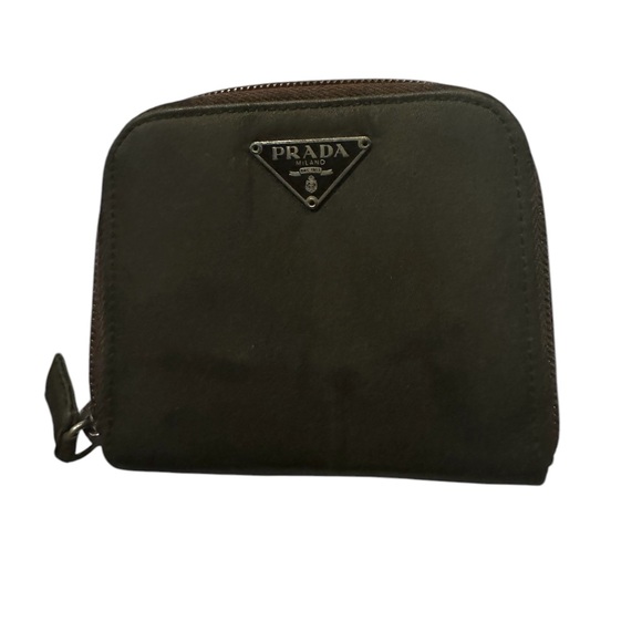 Prada compact wallet brown nylon and Saviano leather separate zipper change area - Picture 1 of 11